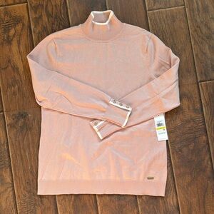 NWT CALVIN KLEIN pink with white detail mockneck light sweater size M